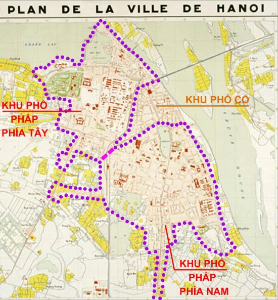 Hình 1 : Ranh giới khu phố Pháp ở Hà nội thời điểm năm 1943 (nguồn Ashui)