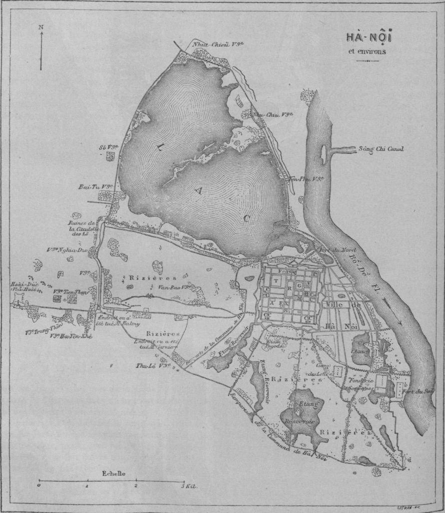 Bản đồ Hà Nội năm 1873 với khu vực thành cổ ở sát Hồ Tây